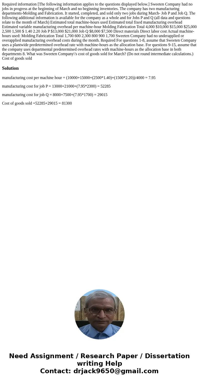  Required information [The following information applies to the questions displayed below.] Sweeten Company had no jobs in progress at the beginning of March an