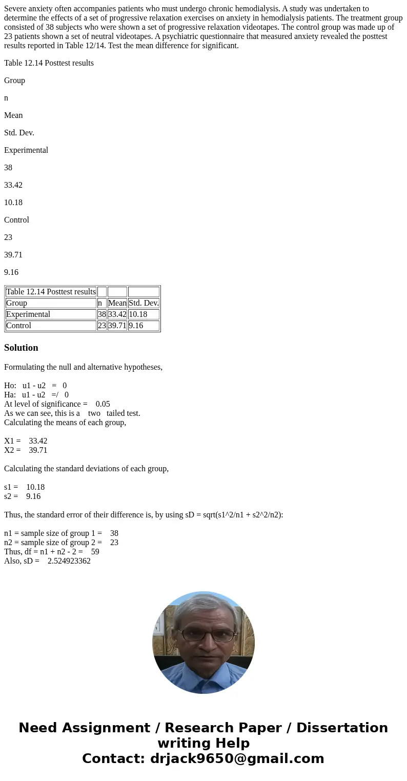 Severe anxiety often accompanies patients who must undergo chronic hemodialysis. A study was undertaken to determine the effects of a set of progressive relaxat Severe anxiety often accompanies patients who must undergo chronic hemodialysis. A study was undertaken to determine the effects of a set of progressive relaxat