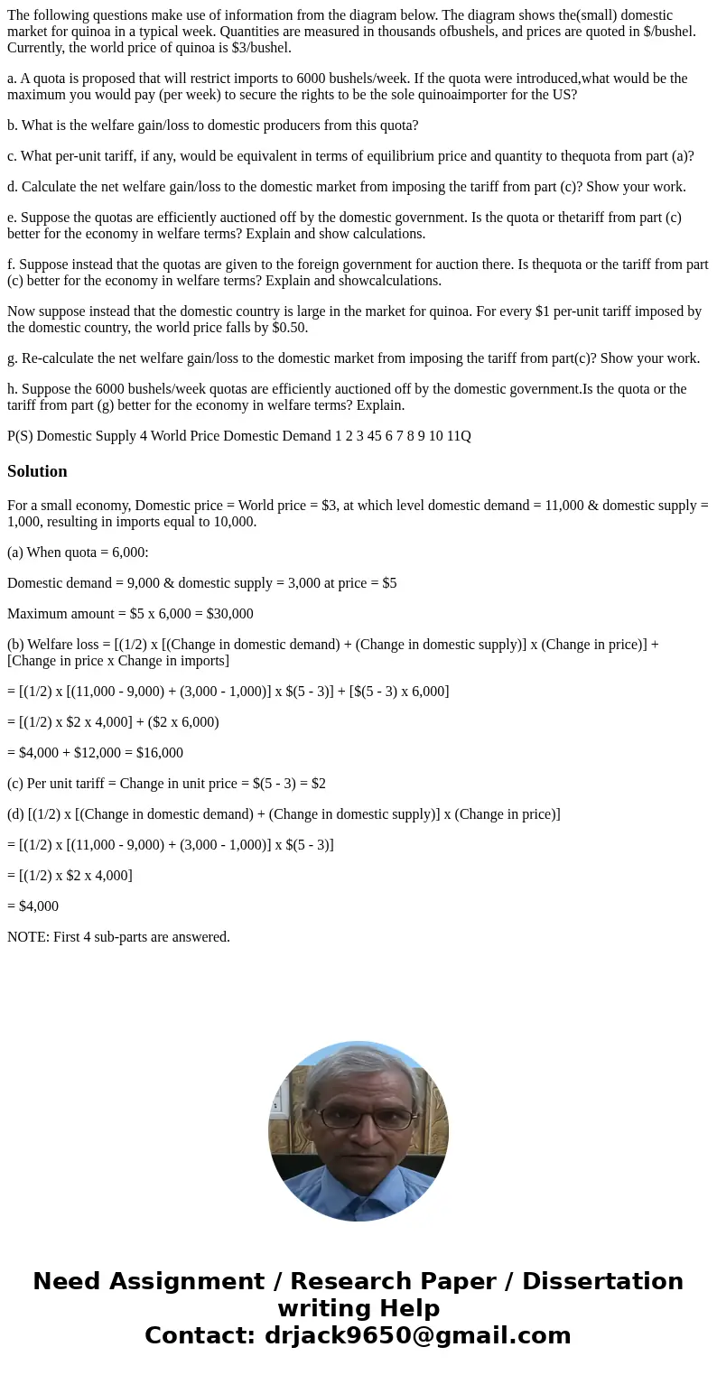 The following questions make use of information from the diagram below. The diagram shows the(small) domestic market for quinoa in a typical week. Quantities ar