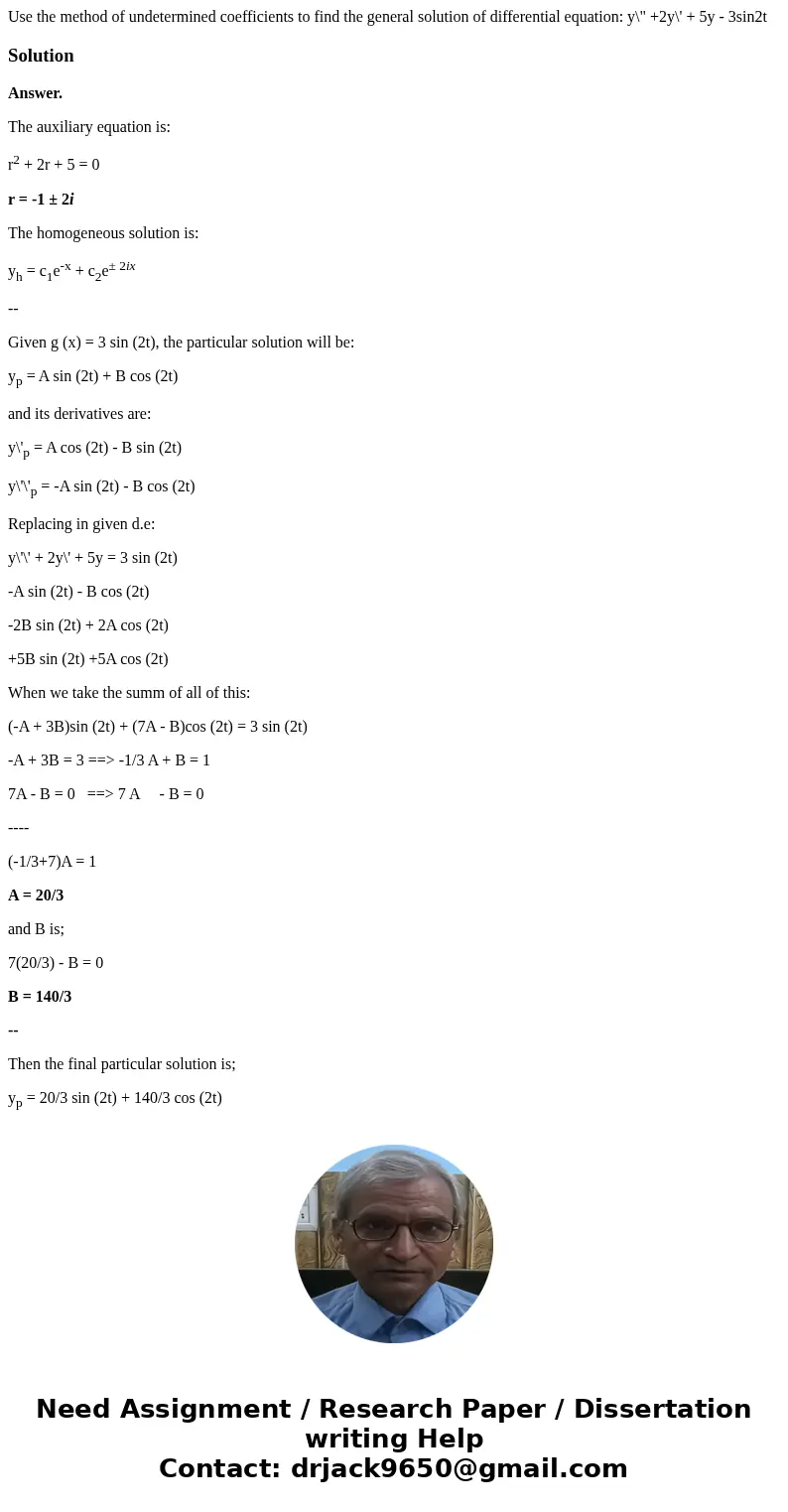 Use the method of undetermined coefficients to find the general solution of differential equation: y\  Use the method of undetermined coefficients to find the general solution of differential equation: y\