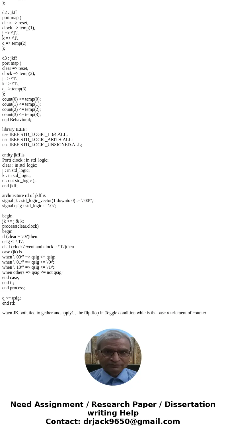 Using VHDL code Modify your existing JK flip flop to include a reset signal. Use the following diagram to design a binary counter that counts from 15 to 0, back