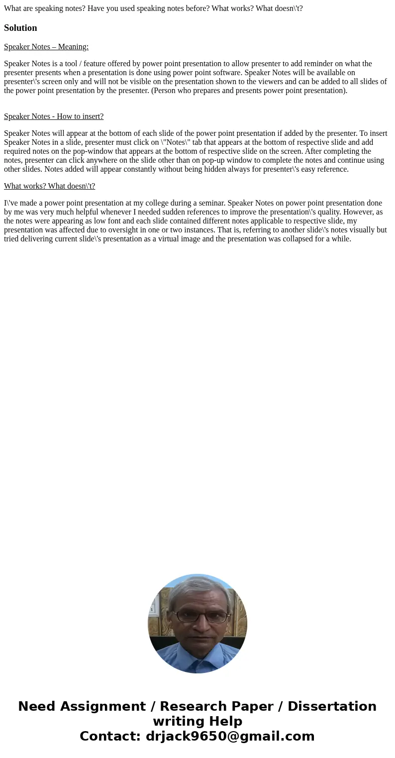 What are speaking notes? Have you used speaking notes before? What works? What doesn\'t? SolutionSpeaker Notes – Meaning: Speaker Notes is a tool / feature off  What are speaking notes? Have you used speaking notes before? What works? What doesn\'t? SolutionSpeaker Notes – Meaning: Speaker Notes is a tool / feature off