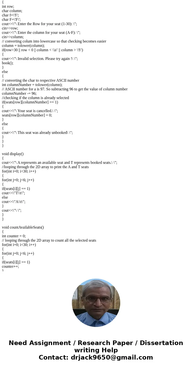 Write a c++ program that can be used to assign seats for a commercial airplane. The airplane has a user-defined number of rows and columns. Your program must cr