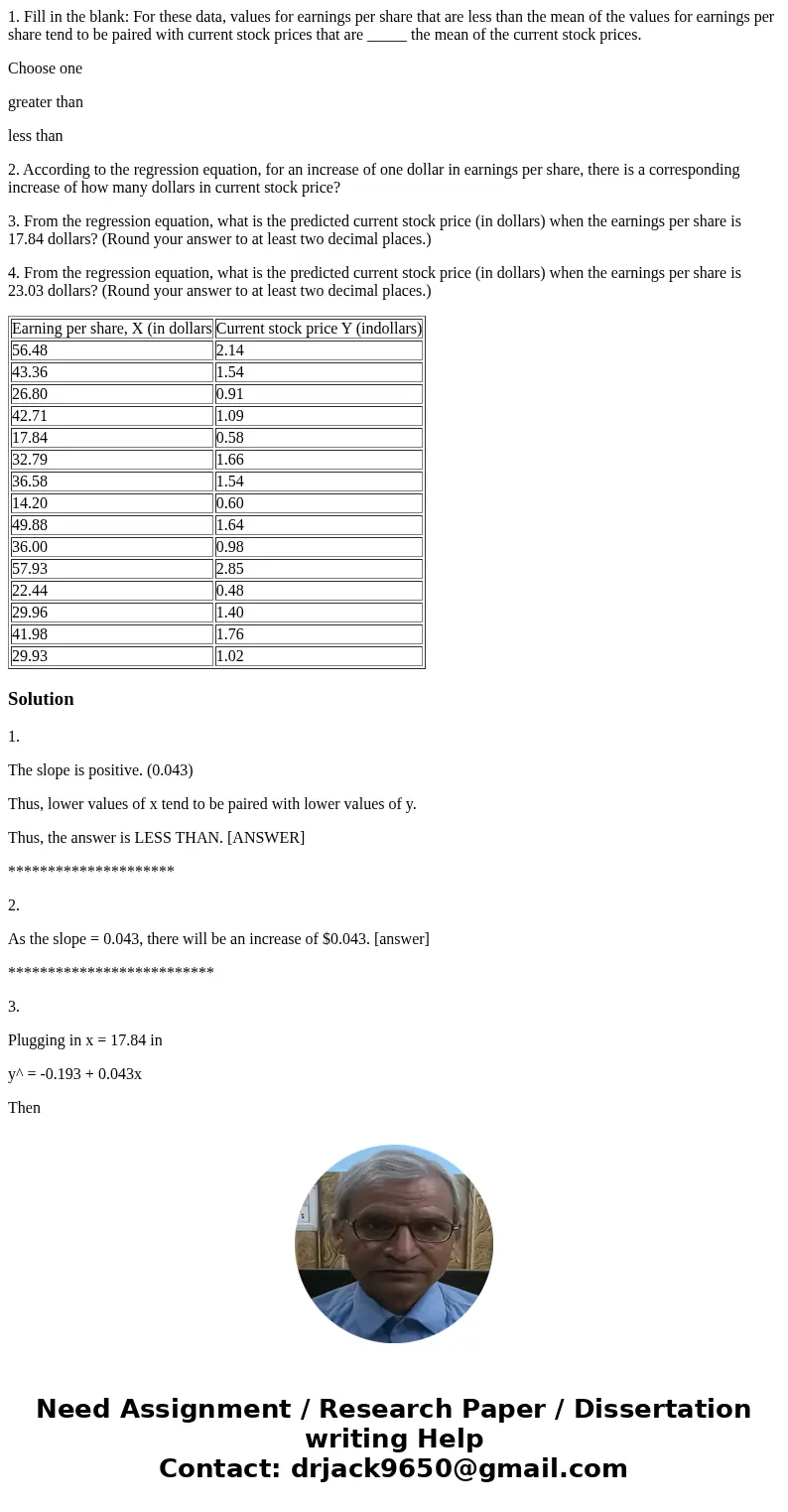 1. Fill in the blank: For these data, values for earnings per share that are less than the mean of the values for earnings per share tend to be paired with curr 1. Fill in the blank: For these data, values for earnings per share that are less than the mean of the values for earnings per share tend to be paired with curr
