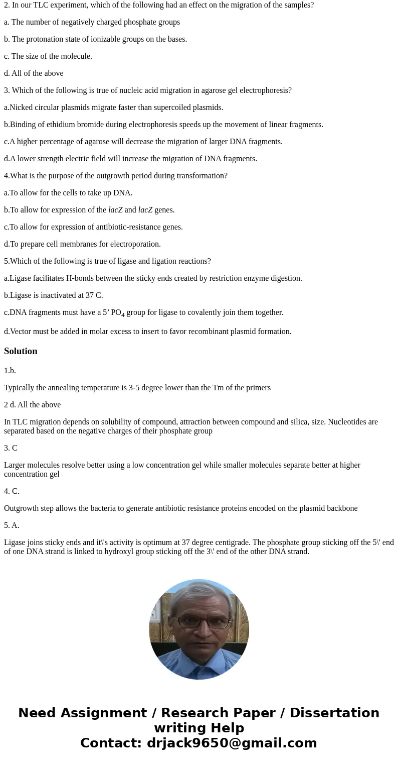 1. In a successful PCR reaction, which of the following is true? a. The template DNA is added in excess of the primers and dNTPs. b. The annealing temperature m 1. In a successful PCR reaction, which of the following is true? a. The template DNA is added in excess of the primers and dNTPs. b. The annealing temperature m