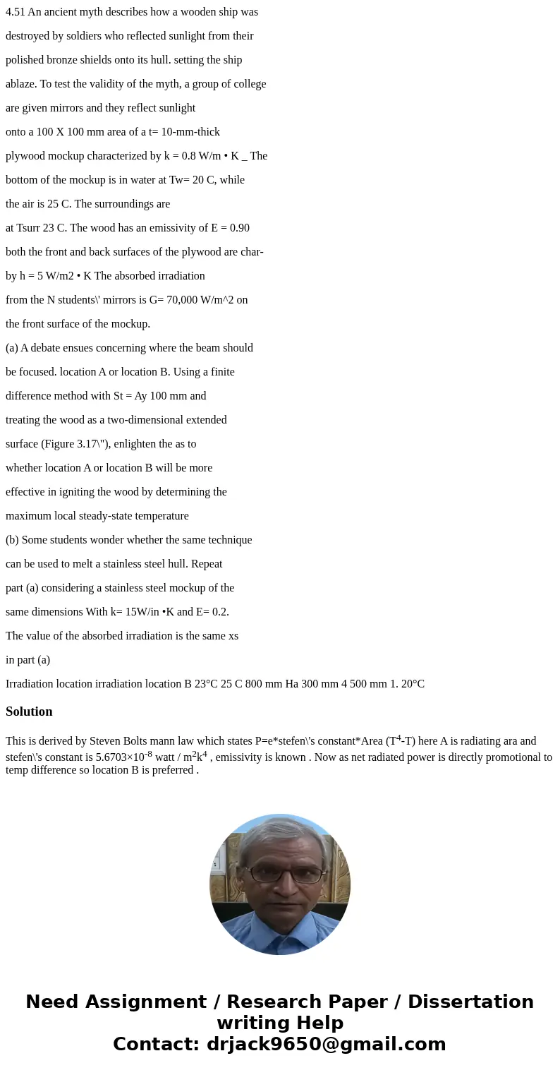 4.51 An ancient myth describes how a wooden ship was destroyed by soldiers who reflected sunlight from their polished bronze shields onto its hull. setting the  4.51 An ancient myth describes how a wooden ship was destroyed by soldiers who reflected sunlight from their polished bronze shields onto its hull. setting the
