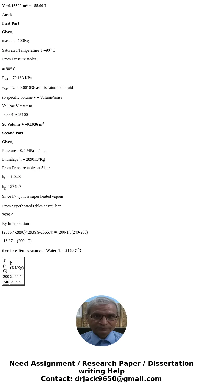 A 160-L vessel contains 8 kg of refrigerant-134a at a pressure of 160kPa. Determine (i) thetemperature, (ii) the quality, (iii) the enthalpy of the refrigerant 