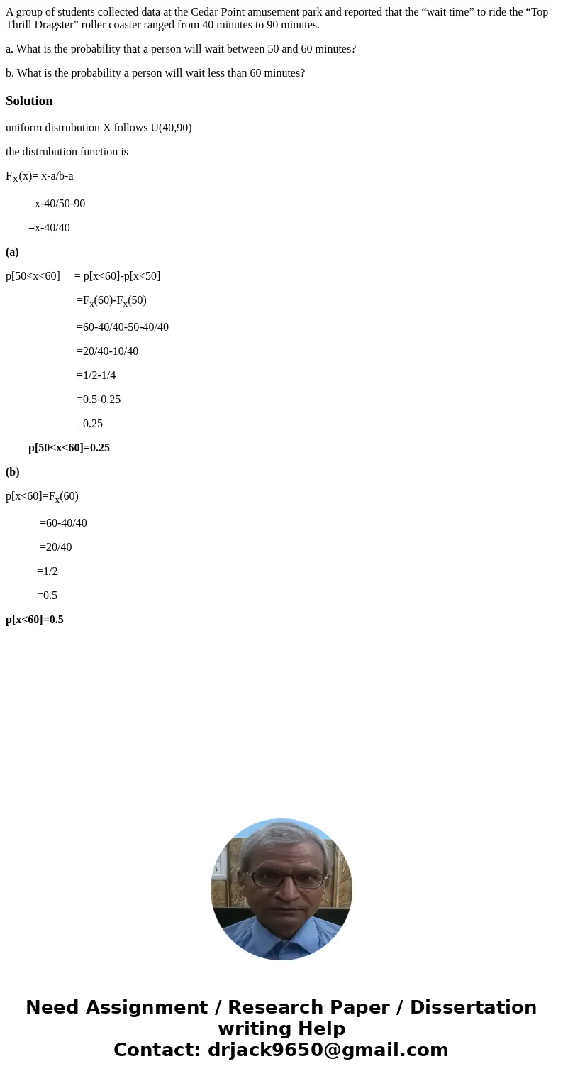 A group of students collected data at the Cedar Point amusement park and reported that the “wait time” to ride the “Top Thrill Dragster” roller coaster ranged f A group of students collected data at the Cedar Point amusement park and reported that the “wait time” to ride the “Top Thrill Dragster” roller coaster ranged f