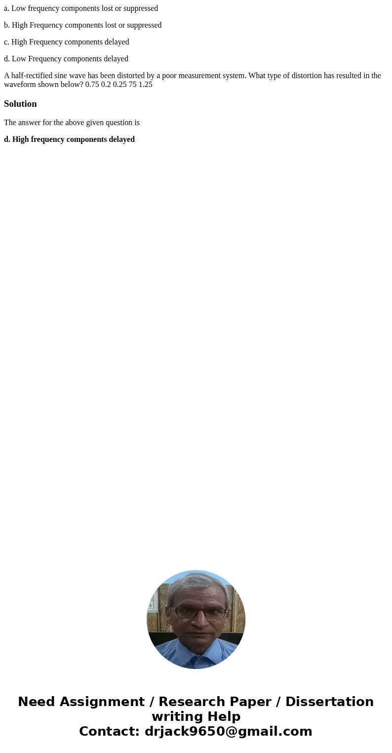 a. Low frequency components lost or suppressed b. High Frequency components lost or suppressed c. High Frequency components delayed d. Low Frequency components  a. Low frequency components lost or suppressed b. High Frequency components lost or suppressed c. High Frequency components delayed d. Low Frequency components