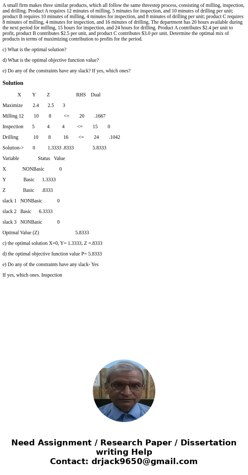 A small firm makes three similar products, which all follow the same threestep process, consisting of milling, inspection, and drilling. Product A requires 12 m A small firm makes three similar products, which all follow the same threestep process, consisting of milling, inspection, and drilling. Product A requires 12 m