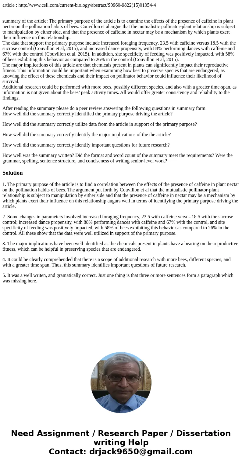 article : http://www.cell.com/current-biology/abstract/S0960-9822(15)01054-4 summary of the article: The primary purpose of the article is to examine the effect article : http://www.cell.com/current-biology/abstract/S0960-9822(15)01054-4 summary of the article: The primary purpose of the article is to examine the effect