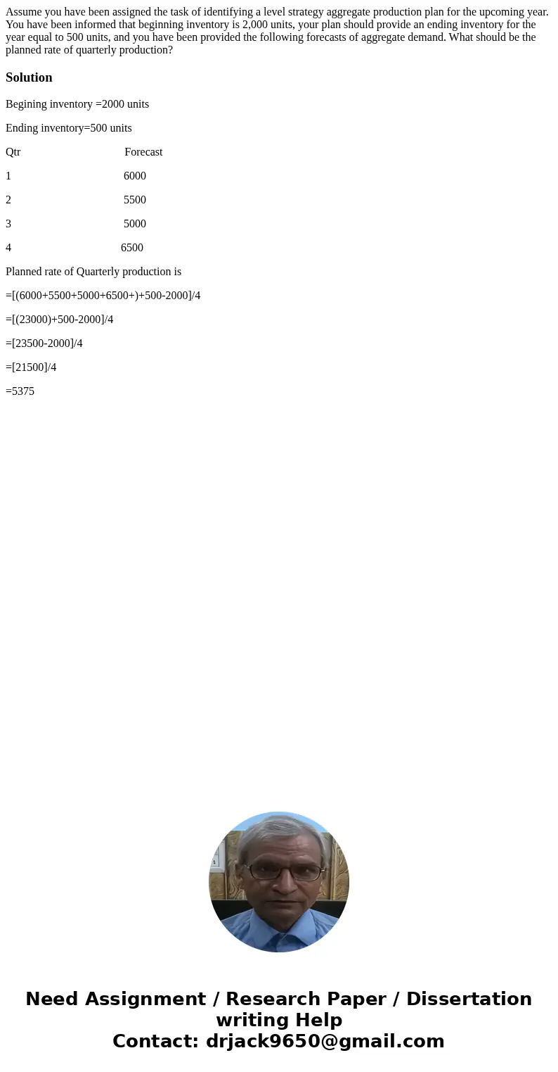 Assume you have been assigned the task of identifying a level strategy aggregate production plan for the upcoming year. You have been informed that beginning in Assume you have been assigned the task of identifying a level strategy aggregate production plan for the upcoming year. You have been informed that beginning in