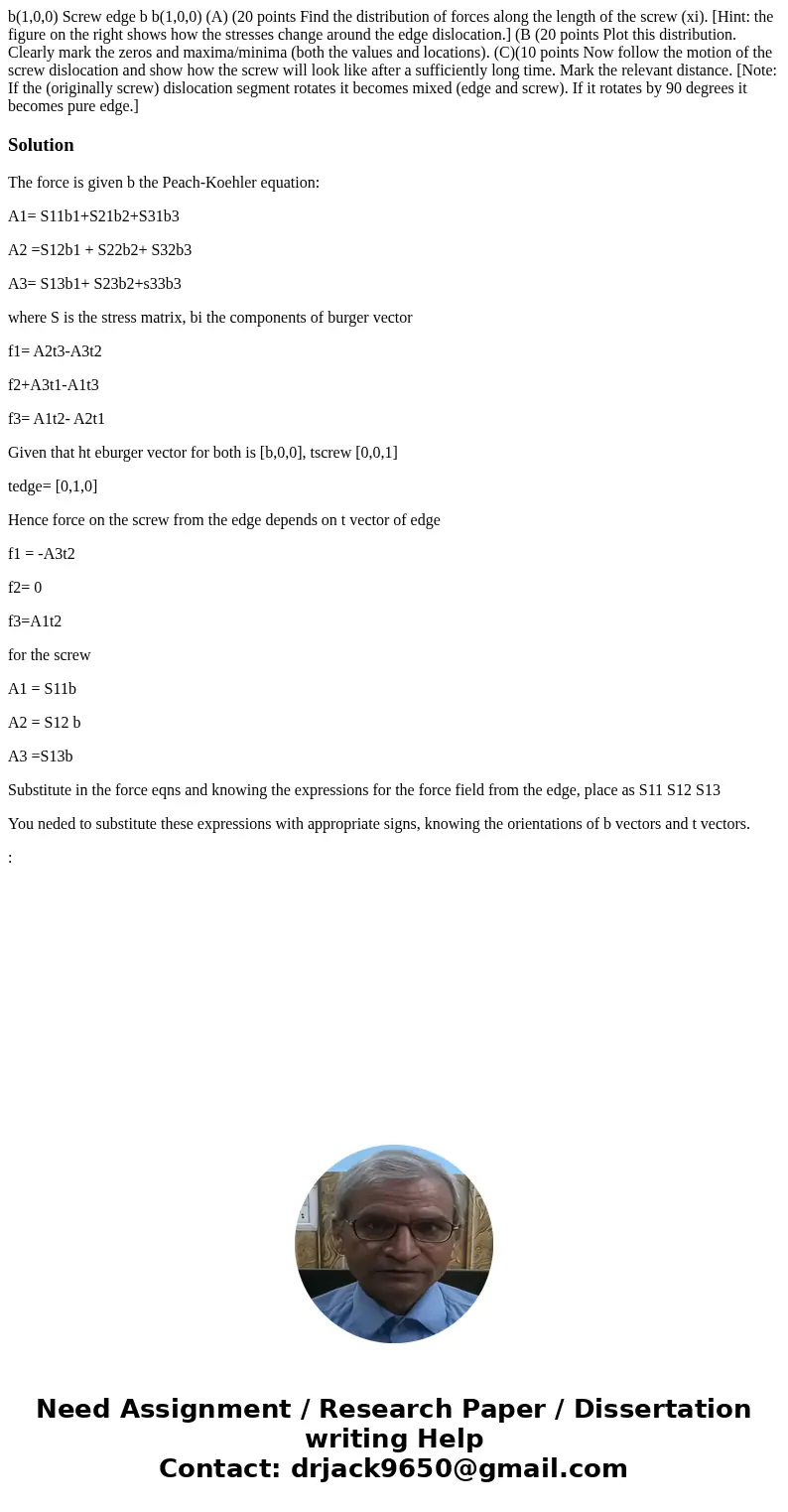  b(1,0,0) Screw edge b b(1,0,0) (A) (20 points Find the distribution of forces along the length of the screw (xi). [Hint: the figure on the right shows how the 