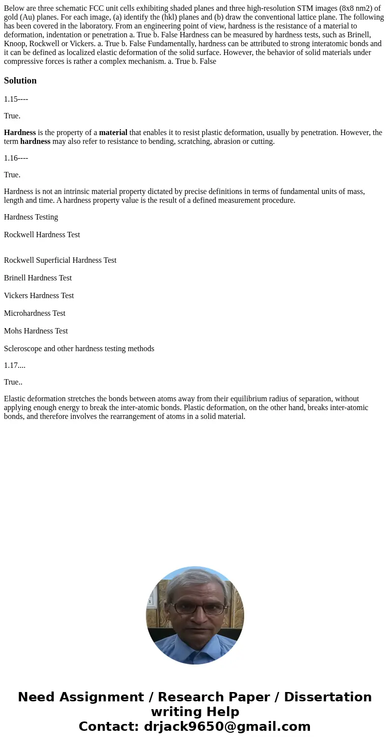 Below are three schematic FCC unit cells exhibiting shaded planes and three high-resolution STM images (8x8 nm2) of gold (Au) planes. For each image, (a) ident  Below are three schematic FCC unit cells exhibiting shaded planes and three high-resolution STM images (8x8 nm2) of gold (Au) planes. For each image, (a) ident