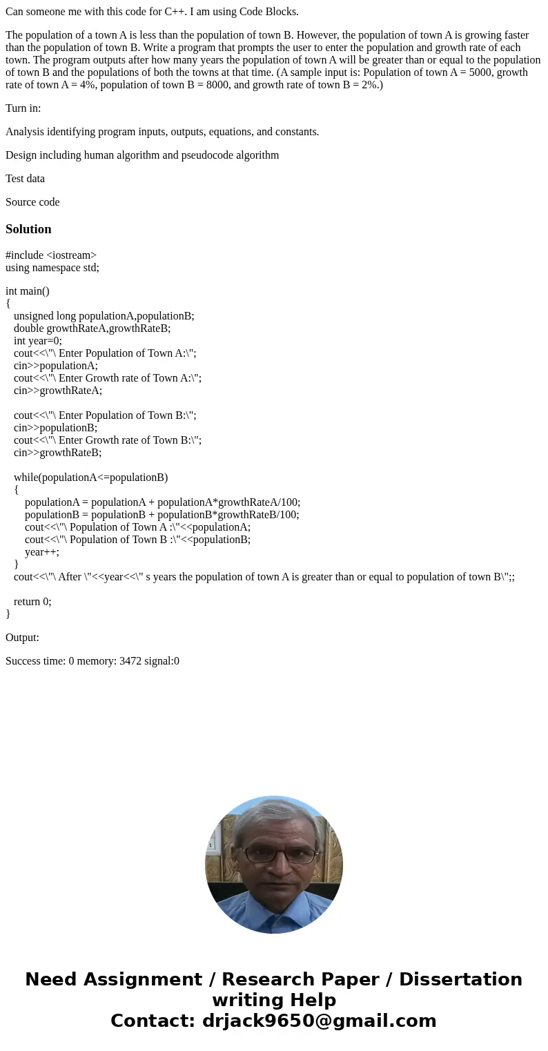 Can someone me with this code for C++. I am using Code Blocks. The population of a town A is less than the population of town B. However, the population of town