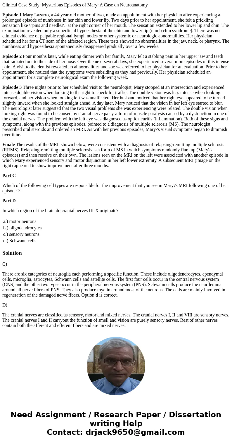 Clinical Case Study: Mysterious Episodes of Mary: A Case on Neuroanatomy Episode 1 Mary Lazarro, a 44-year-old mother of two, made an appointment with her physi Clinical Case Study: Mysterious Episodes of Mary: A Case on Neuroanatomy Episode 1 Mary Lazarro, a 44-year-old mother of two, made an appointment with her physi