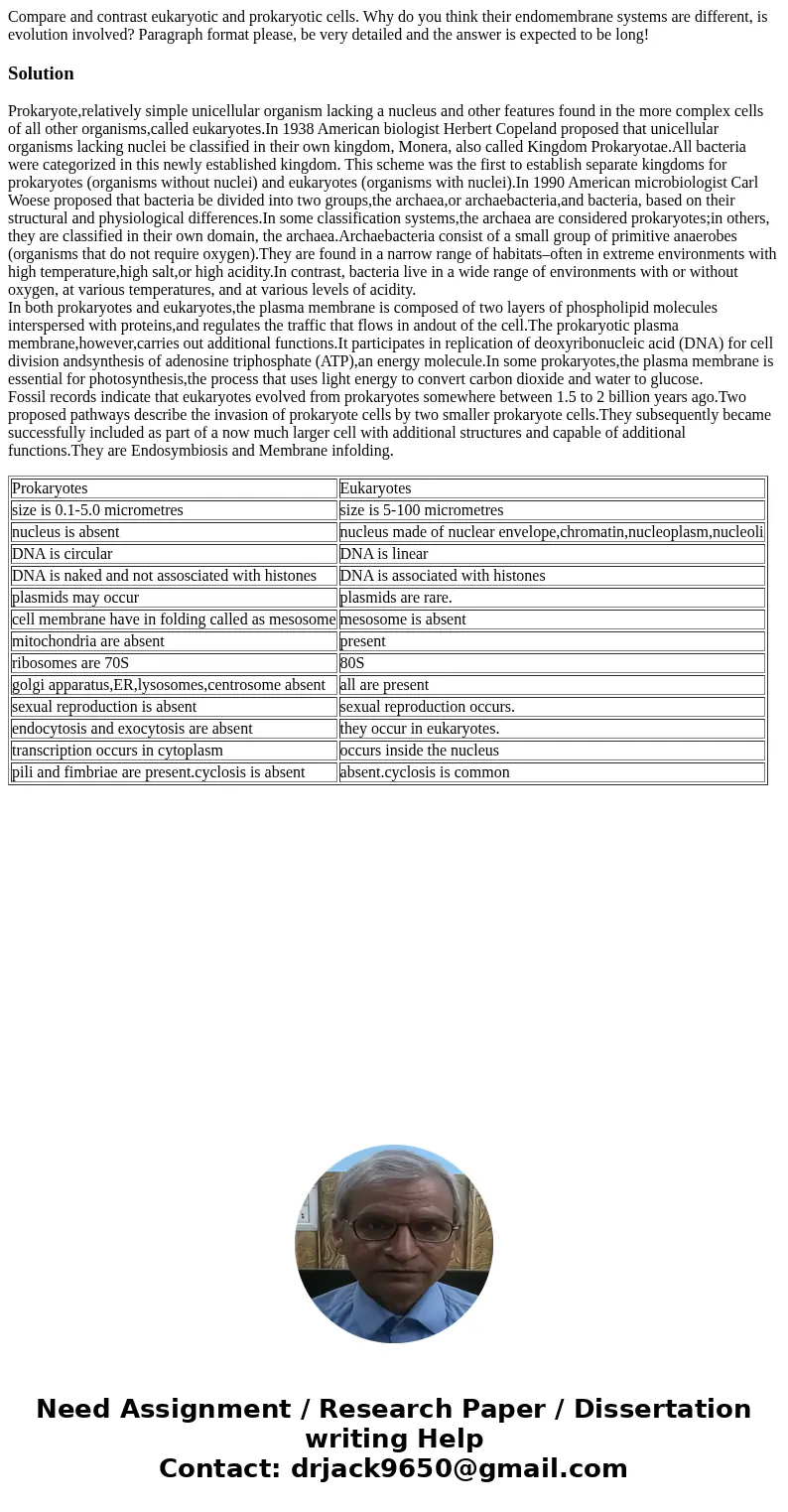 Compare and contrast eukaryotic and prokaryotic cells. Why do you think their endomembrane systems are different, is evolution involved? Paragraph format please Compare and contrast eukaryotic and prokaryotic cells. Why do you think their endomembrane systems are different, is evolution involved? Paragraph format please