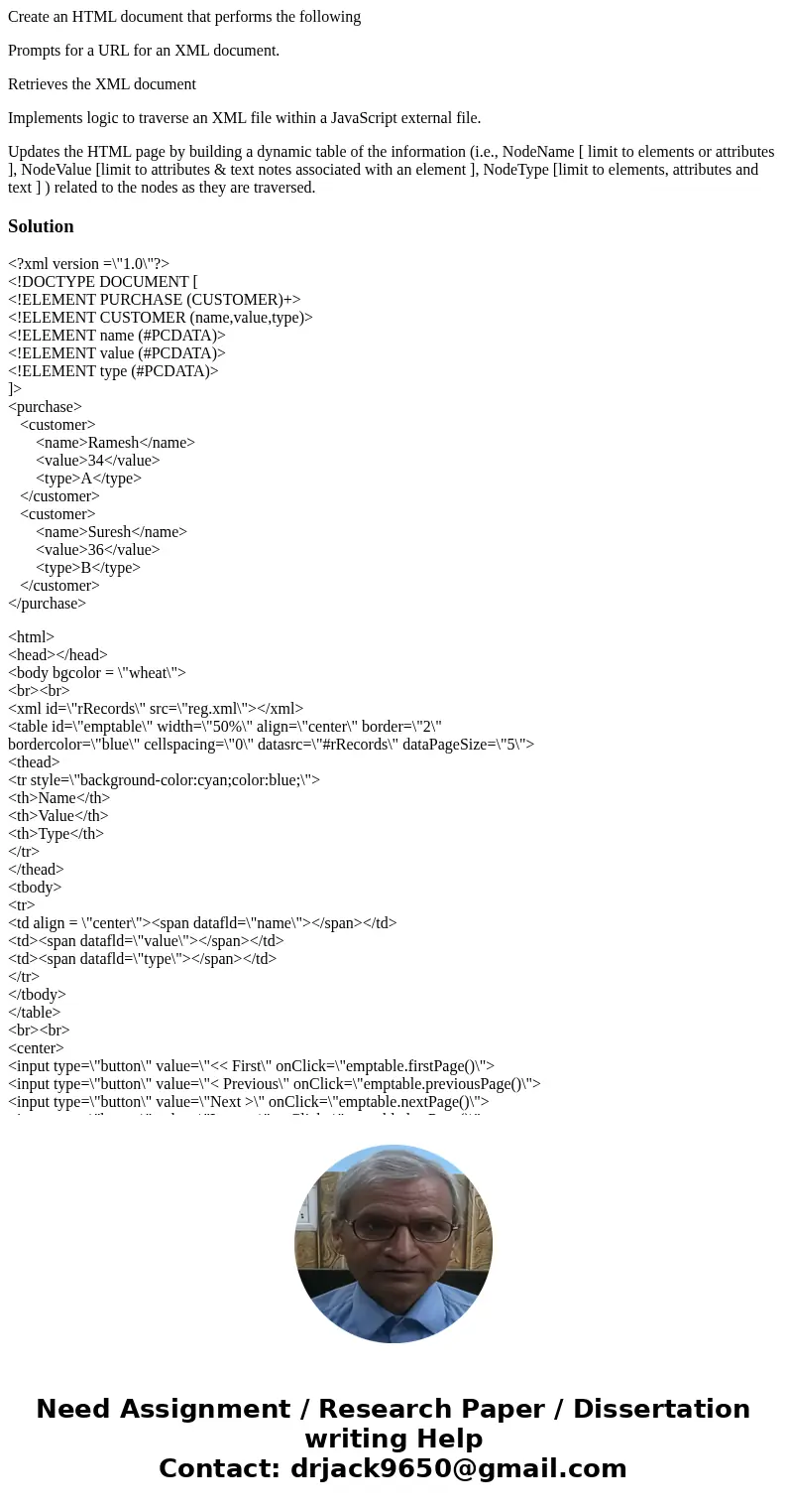 Create an HTML document that performs the following Prompts for a URL for an XML document. Retrieves the XML document Implements logic to traverse an XML file w