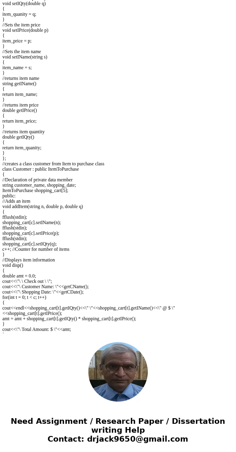 Design a class called ItemToPurchase. This class has the following attributes: item_name, item_price, and item_quanity The ItemToPurchase class should have meth Design a class called ItemToPurchase. This class has the following attributes: item_name, item_price, and item_quanity The ItemToPurchase class should have meth