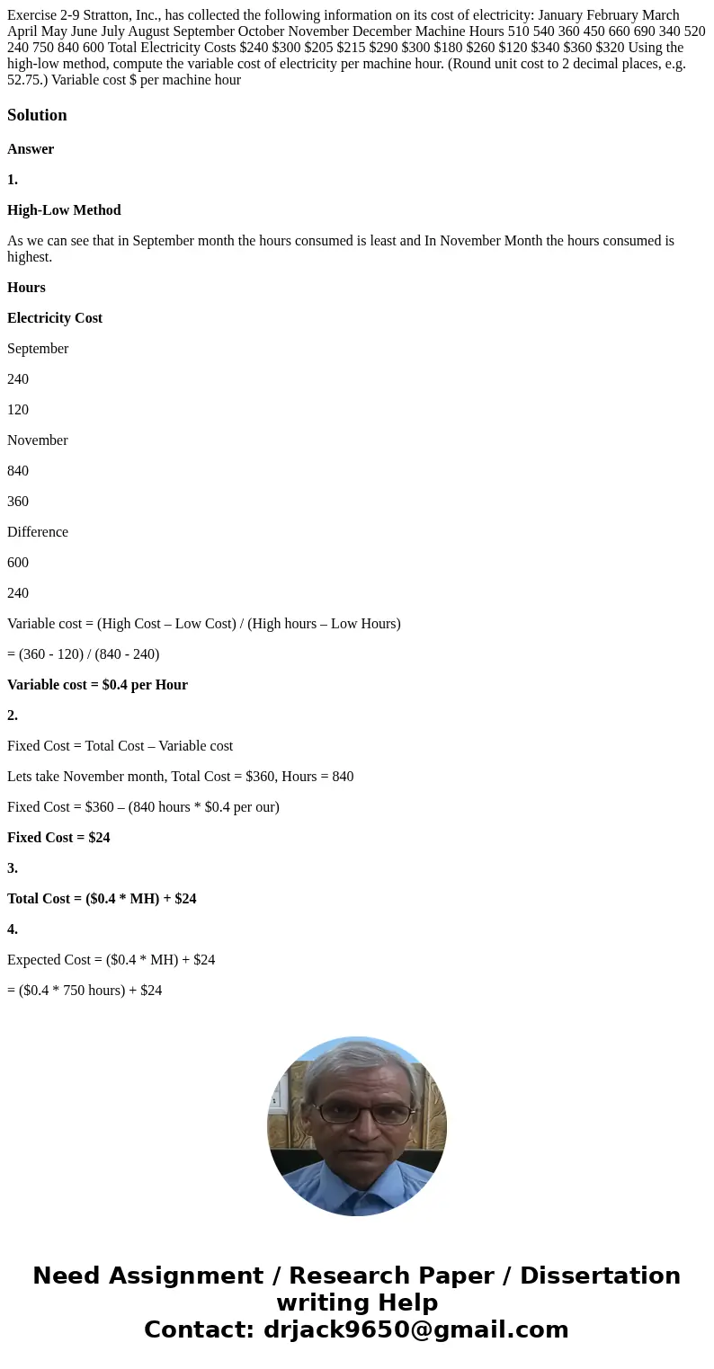 Exercise 2-9 Stratton, Inc., has collected the following information on its cost of electricity: January February March April May June July August September Oc  Exercise 2-9 Stratton, Inc., has collected the following information on its cost of electricity: January February March April May June July August September Oc