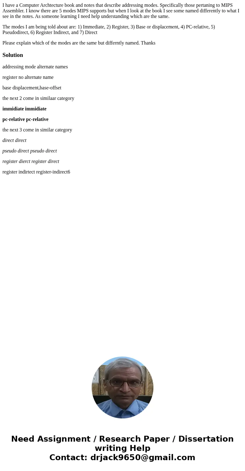 I have a Computer Archtecture book and notes that describe addressing modes. Specifically those pertaning to MIPS Assembler. I know there are 5 modes MIPS suppo I have a Computer Archtecture book and notes that describe addressing modes. Specifically those pertaning to MIPS Assembler. I know there are 5 modes MIPS suppo