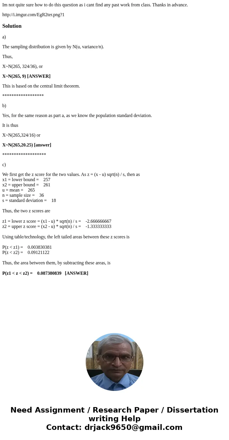 Im not quite sure how to do this question as i cant find any past work from class. Thanks in advance. http://i.imgur.com/EgR2ter.png?1Solutiona) The sampling di