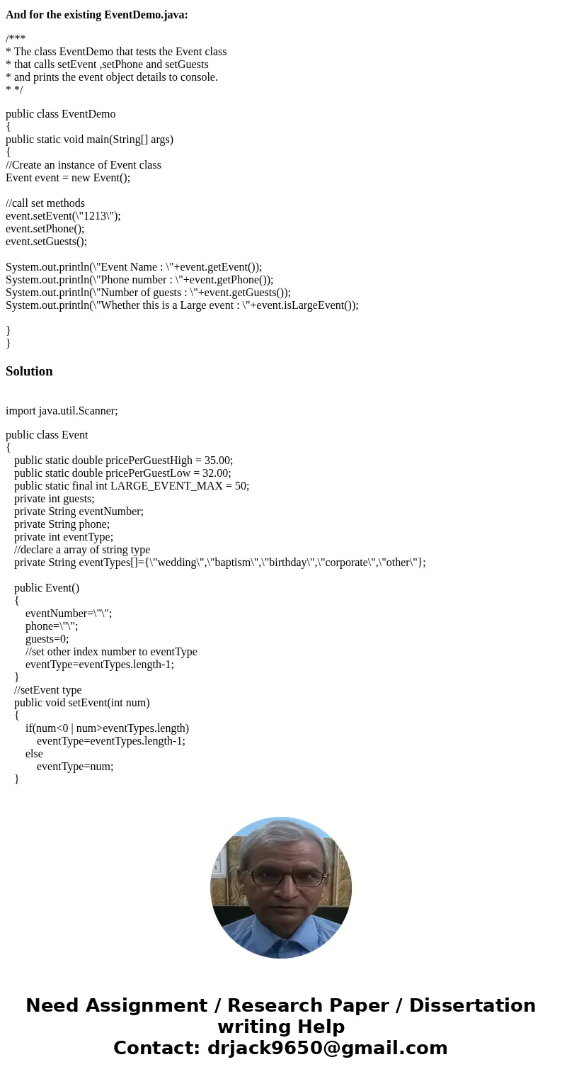 In previous chapters, you developed classes that work with catering event information for Carly’s Catering. Now modify the Event and EventDemo classes as follow