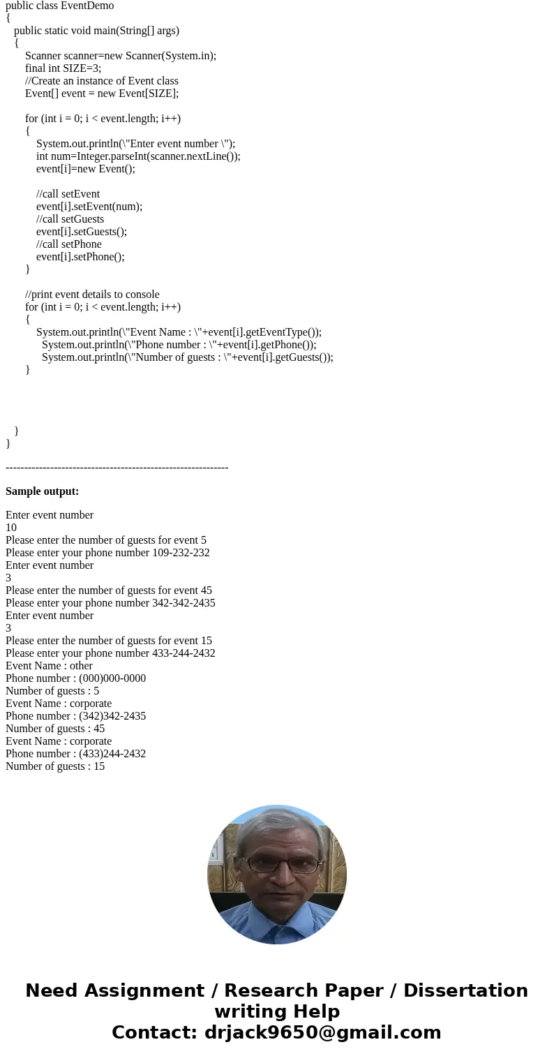 In previous chapters, you developed classes that work with catering event information for Carly’s Catering. Now modify the Event and EventDemo classes as follow