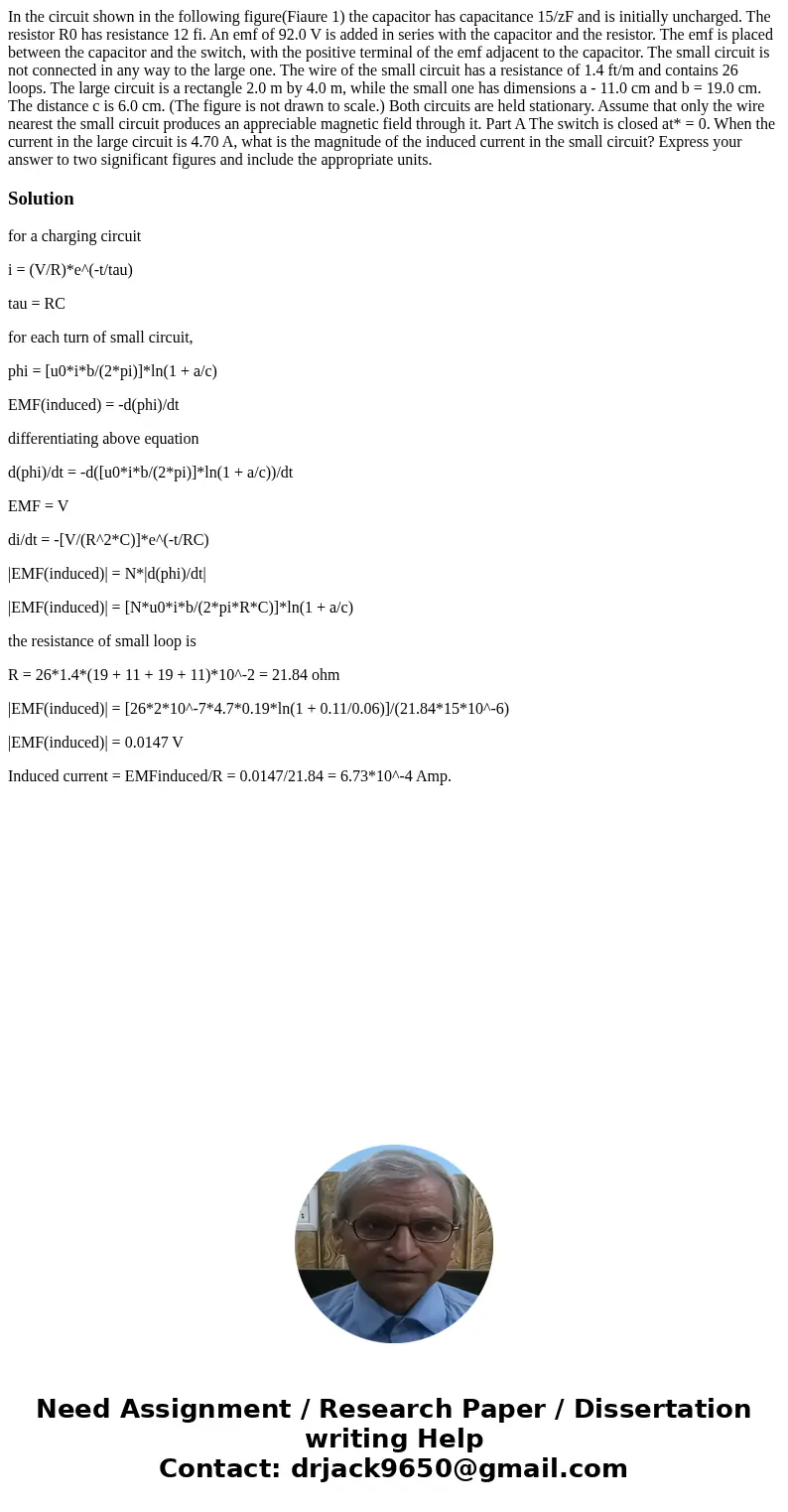 In the circuit shown in the following figure(Fiaure 1) the capacitor has capacitance 15/zF and is initially uncharged. The resistor R0 has resistance 12 fi. An  In the circuit shown in the following figure(Fiaure 1) the capacitor has capacitance 15/zF and is initially uncharged. The resistor R0 has resistance 12 fi. An