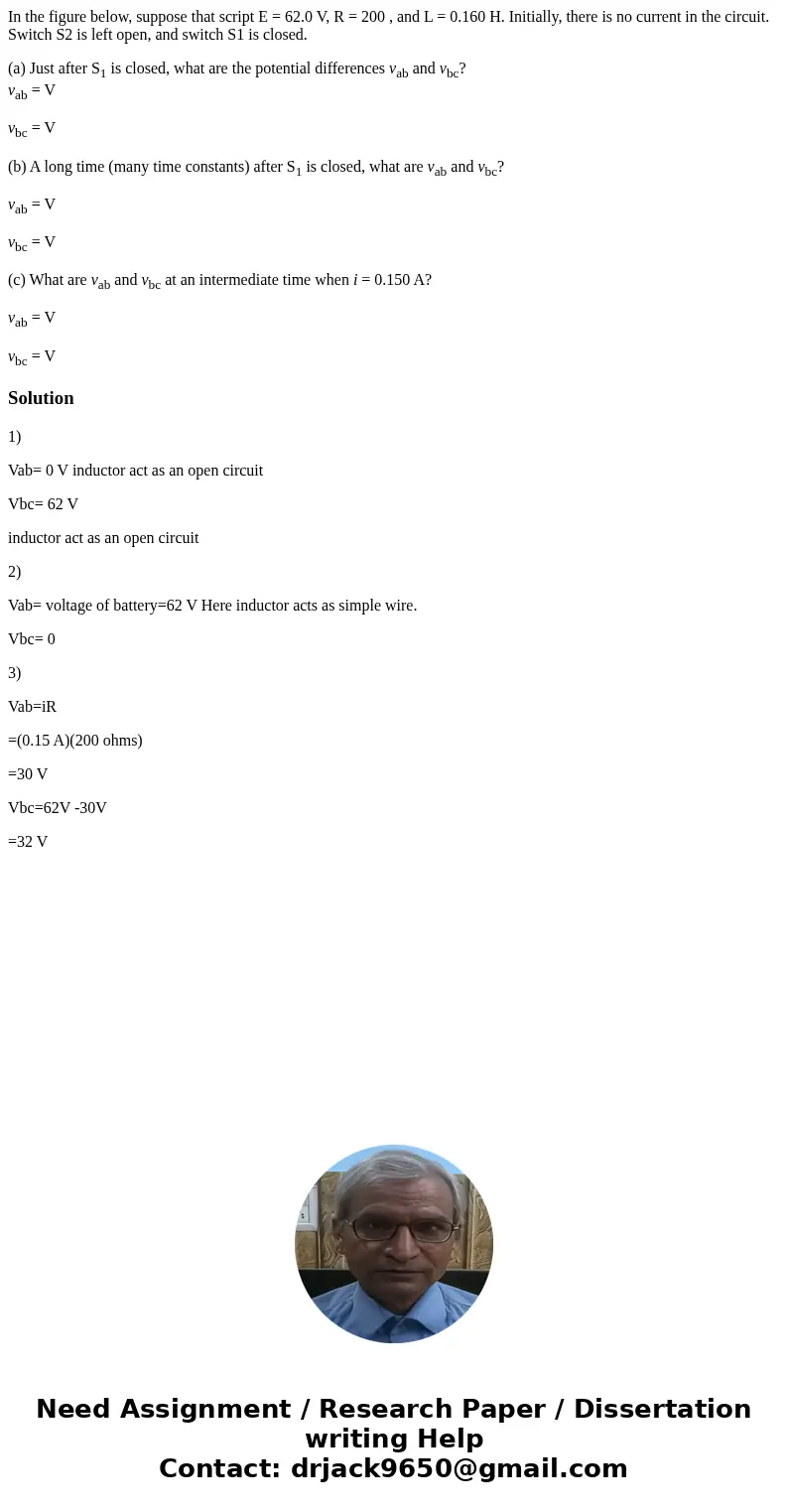 In the figure below, suppose that script E = 62.0 V, R = 200 , and L = 0.160 H. Initially, there is no current in the circuit. Switch S2 is left open, and switc In the figure below, suppose that script E = 62.0 V, R = 200 , and L = 0.160 H. Initially, there is no current in the circuit. Switch S2 is left open, and switc