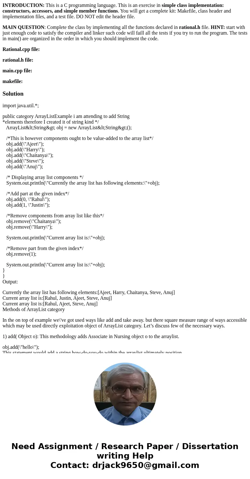 INTRODUCTION: This is a C programming language. This is an exercise in simple class implementation: constructors, accessors, and simple member functions. You wi