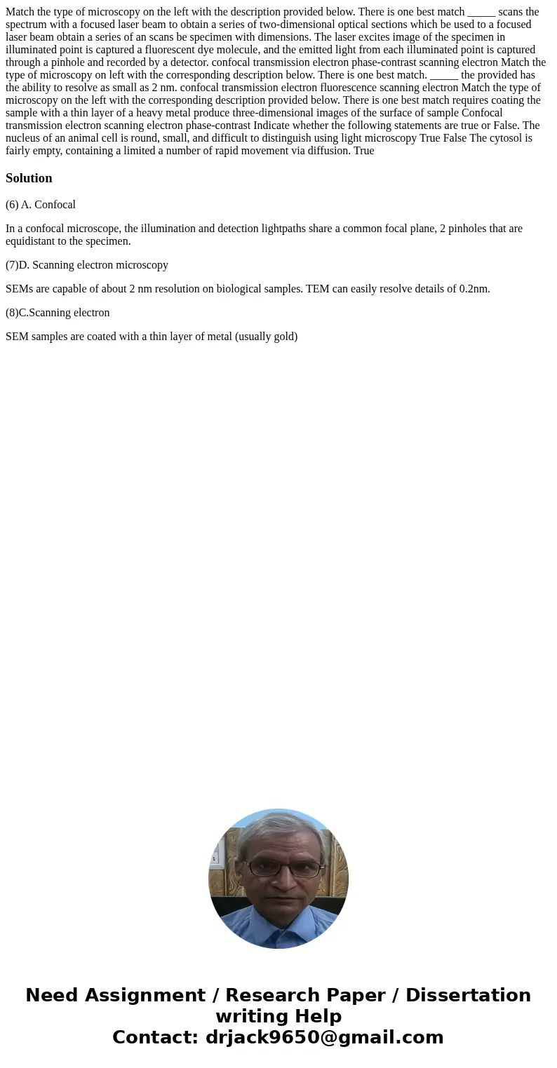 Match the type of microscopy on the left with the description provided below. There is one best match _____ scans the spectrum with a focused laser beam to obt  Match the type of microscopy on the left with the description provided below. There is one best match _____ scans the spectrum with a focused laser beam to obt