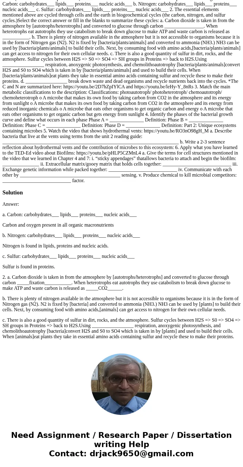Microbiology Unit 2 Applied and Environmental Assignment Part 1: Identify Nutritional requirements from Chapter 6&14 (and review from chapters 1 & 2) 1. Microbiology Unit 2 Applied and Environmental Assignment Part 1: Identify Nutritional requirements from Chapter 6&14 (and review from chapters 1 & 2) 1.