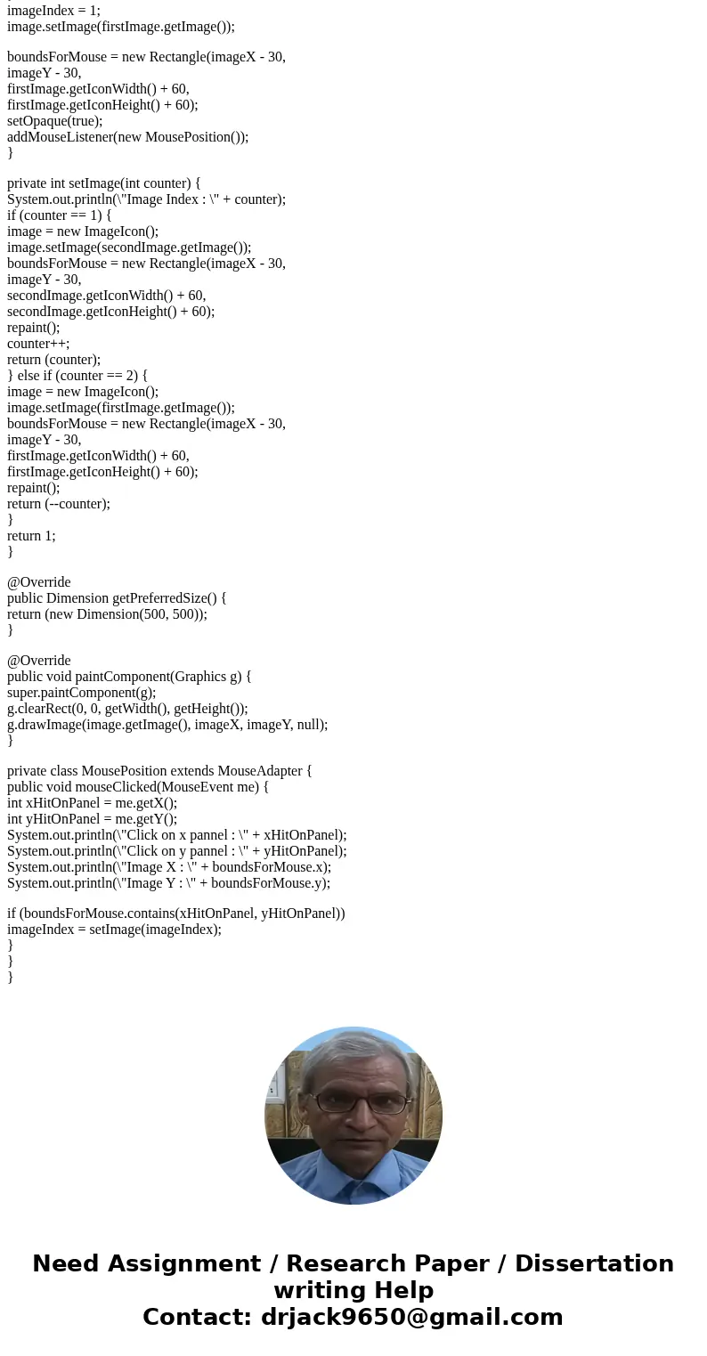 Modify the following source code so that when the mouse is clicked within 30 pixels of the middle of the smiley face it changes color. It will alternate between
