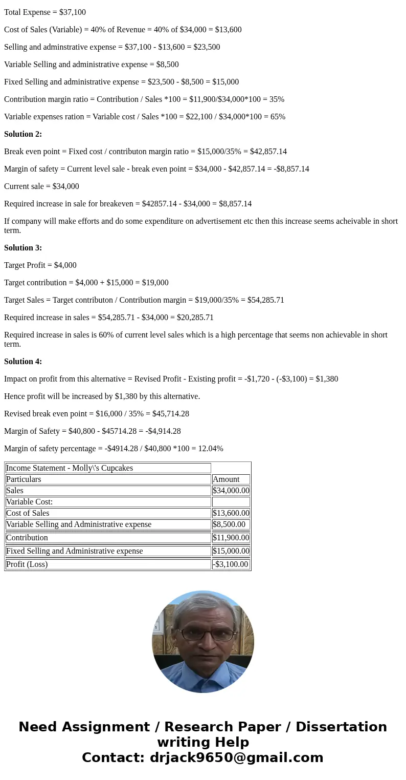  Molly\'s Cupcakes management is trying to decide whether to stay in business. They are currently losing money. They want to know how close they are to making a