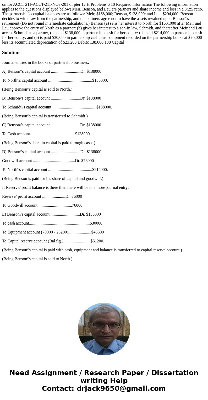 on for ACCT 211-ACCT-211-NO3-201 of pter 12 H Problems 6 10 Required information The following information applies to the questions displayed below) Meir, Bens  on for ACCT 211-ACCT-211-NO3-201 of pter 12 H Problems 6 10 Required information The following information applies to the questions displayed below) Meir, Bens