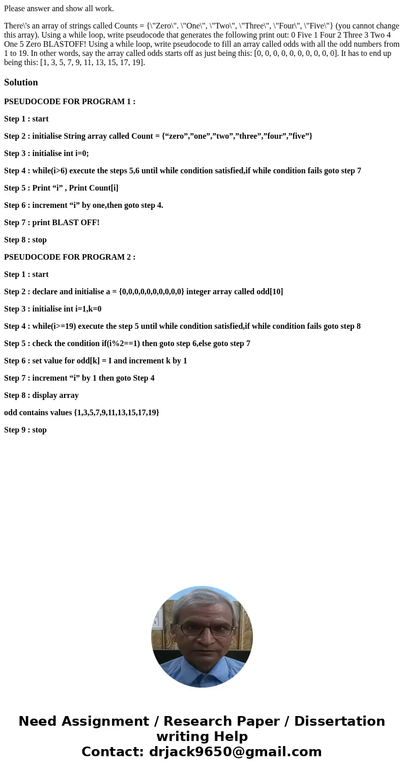 Please answer and show all work. There\'s an array of strings called Counts = {\