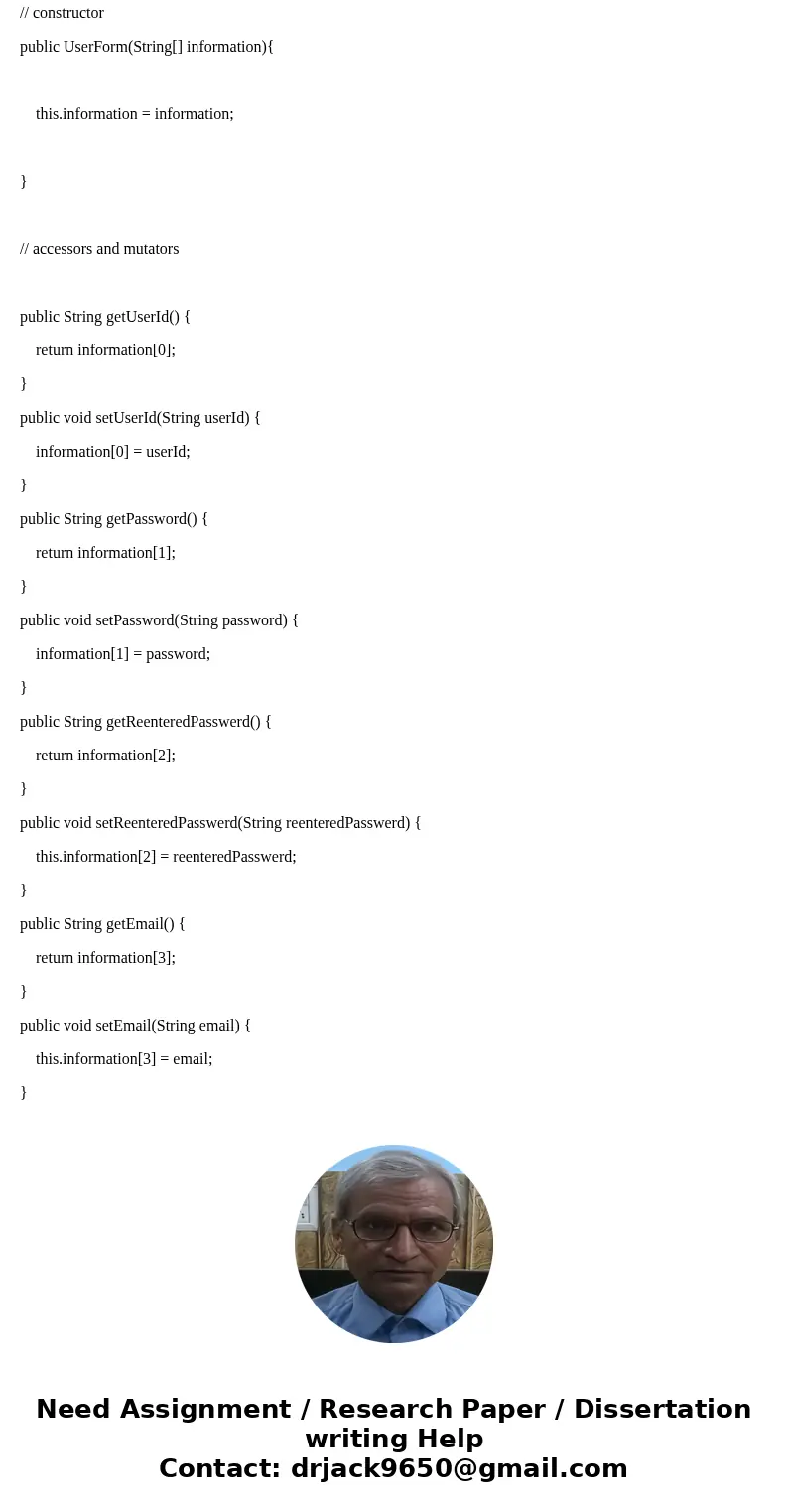Please write program in JAVA ONLY! When a user signs in for the first time to a website, the user has to submit personal information, such as user_id, name, ema
