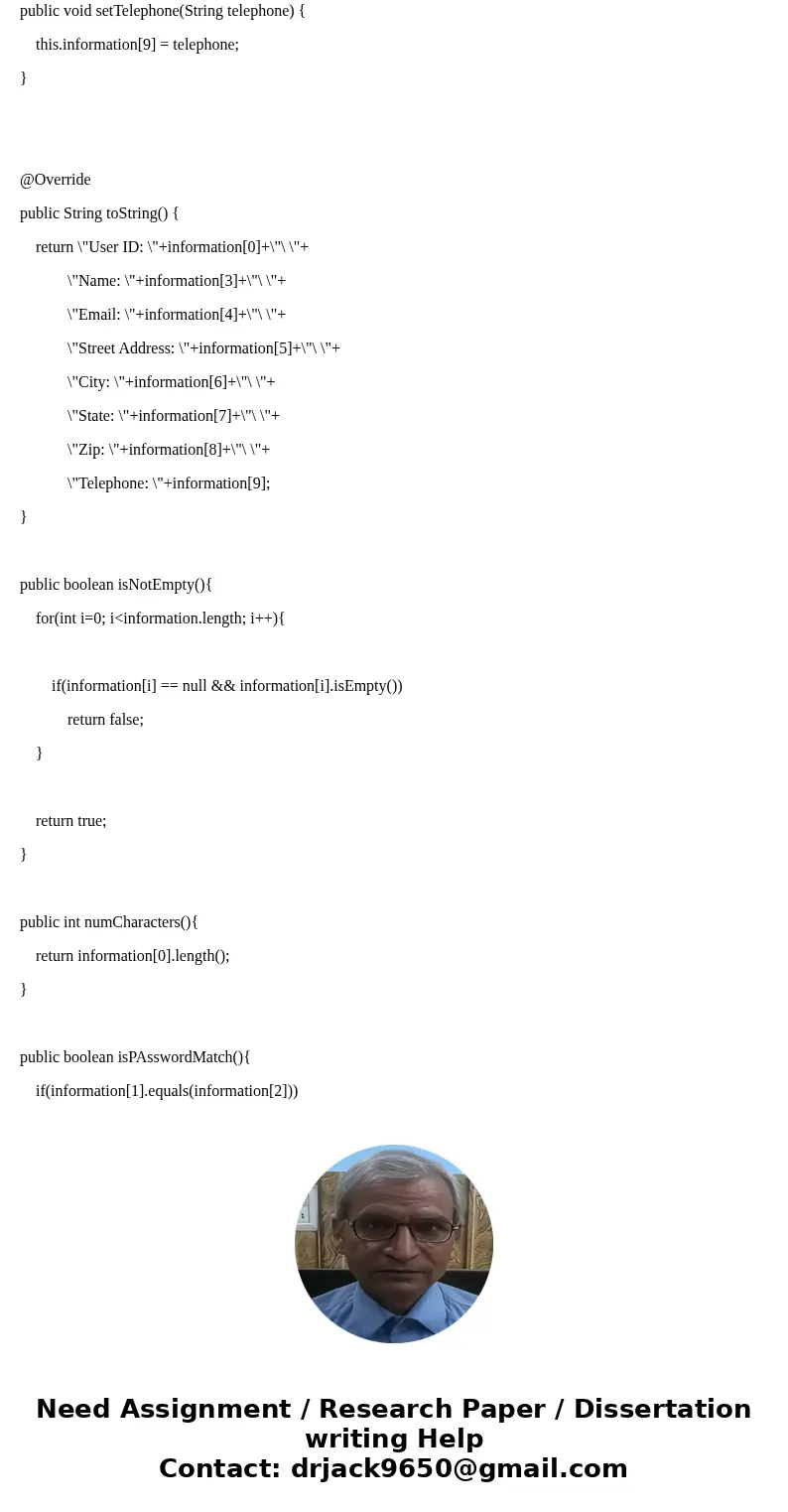 Please write program in JAVA ONLY! When a user signs in for the first time to a website, the user has to submit personal information, such as user_id, name, ema