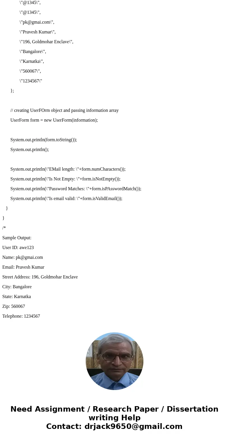 Please write program in JAVA ONLY! When a user signs in for the first time to a website, the user has to submit personal information, such as user_id, name, ema
