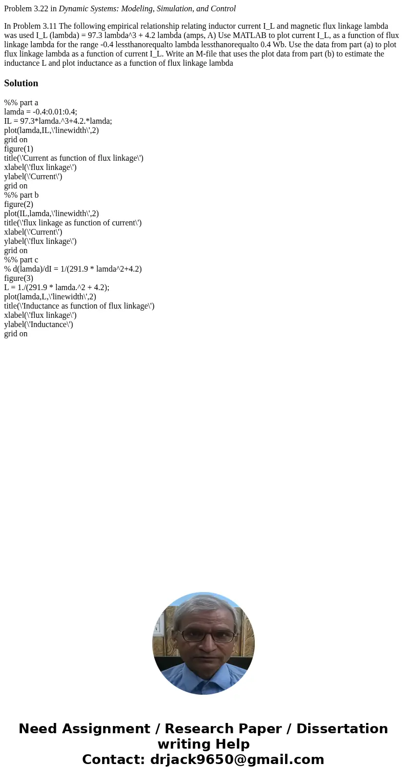Problem 3.22 in Dynamic Systems: Modeling, Simulation, and Control In Problem 3.11 The following empirical relationship relating inductor current I_L and magnet