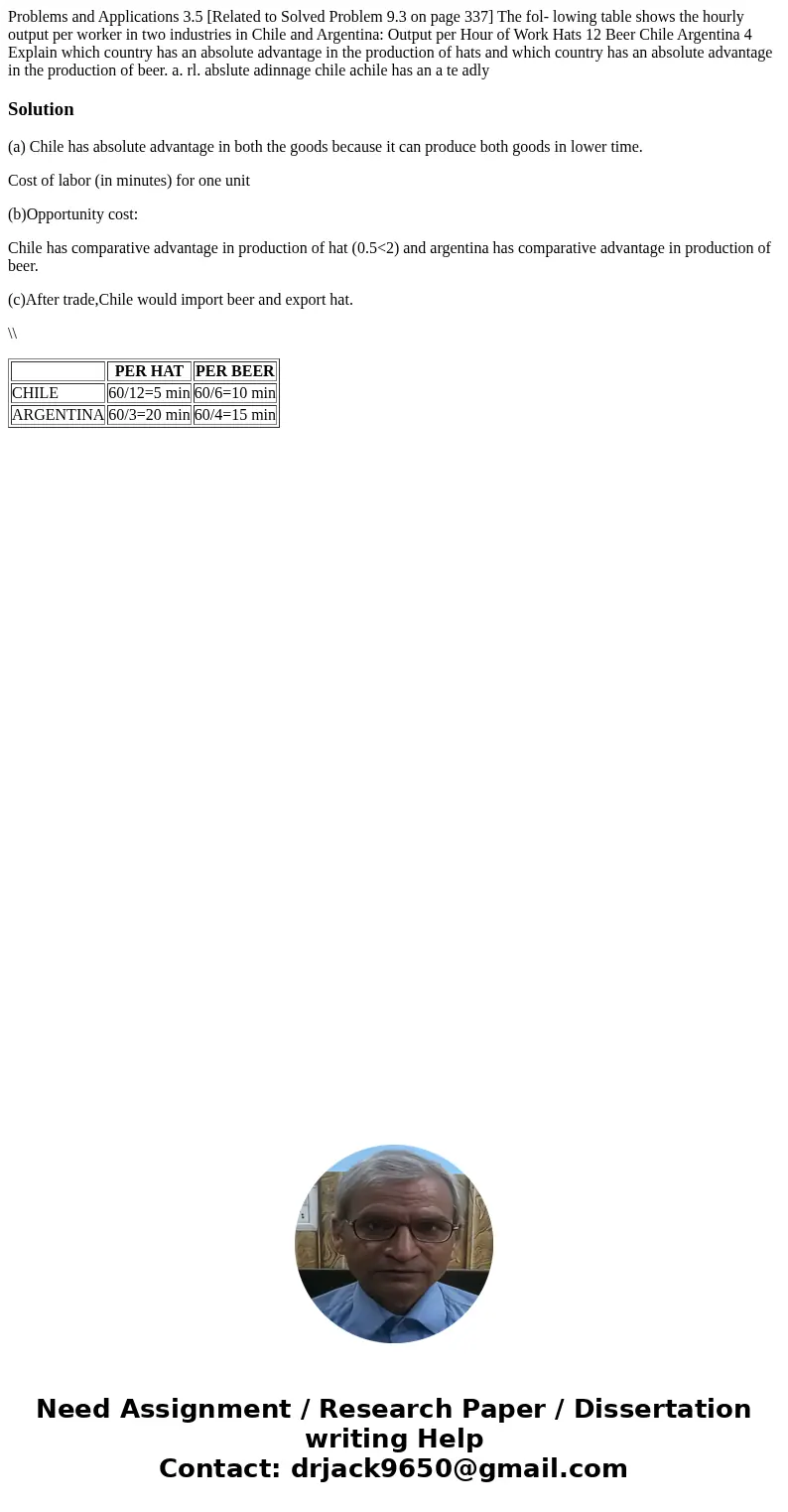  Problems and Applications 3.5 [Related to Solved Problem 9.3 on page 337] The fol- lowing table shows the hourly output per worker in two industries in Chile a