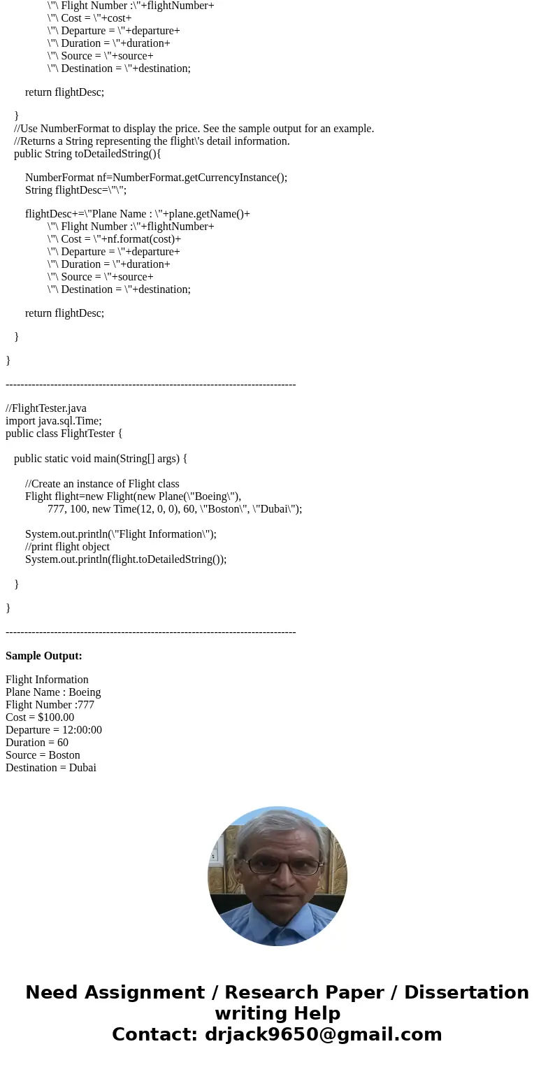 Q5: Create a Flight class that uses the Plane and Time class. This class will represent a flight between two airports, using a specific Plane, and departing at 