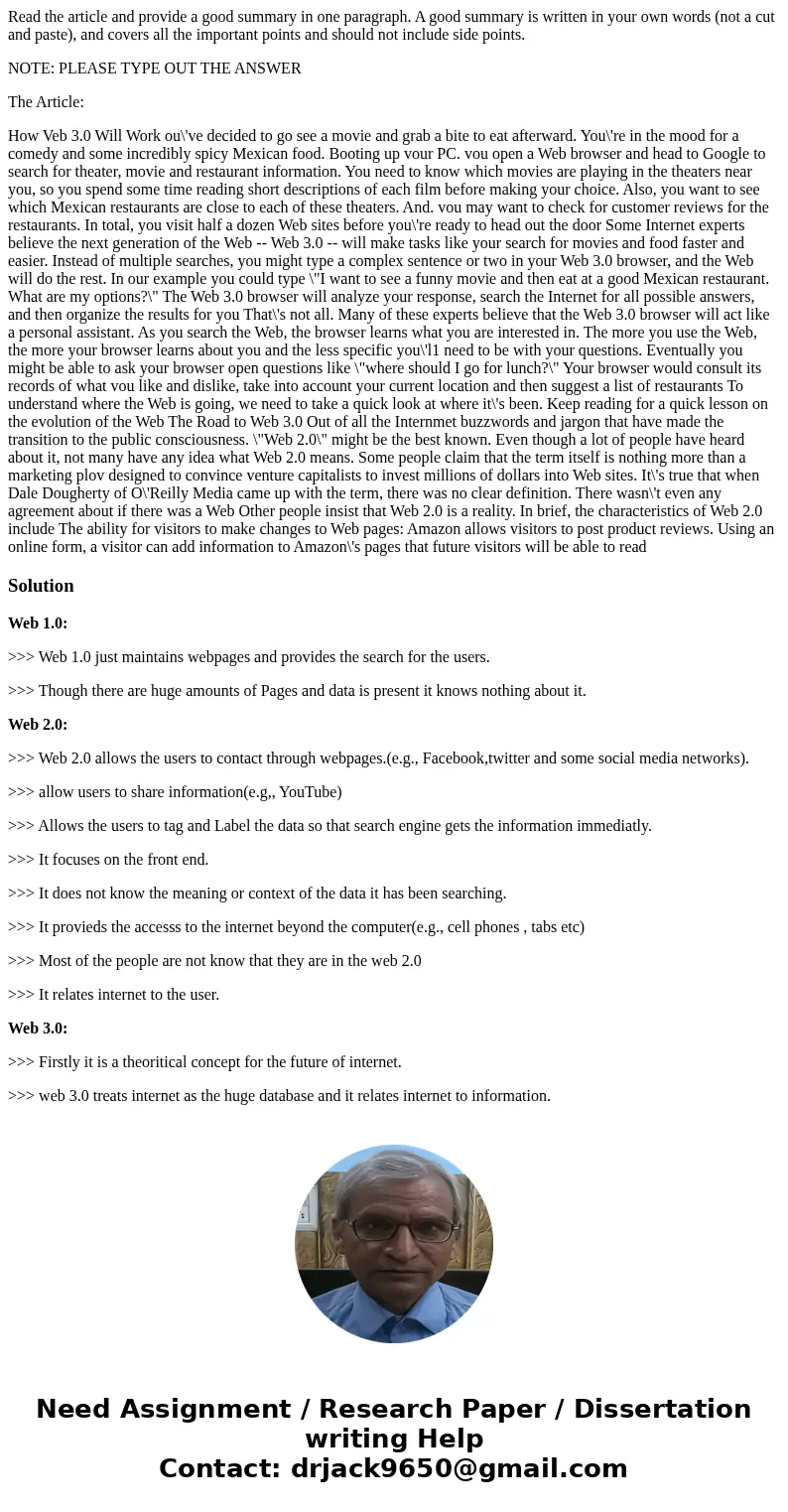 Read the article and provide a good summary in one paragraph. A good summary is written in your own words (not a cut and paste), and covers all the important po Read the article and provide a good summary in one paragraph. A good summary is written in your own words (not a cut and paste), and covers all the important po