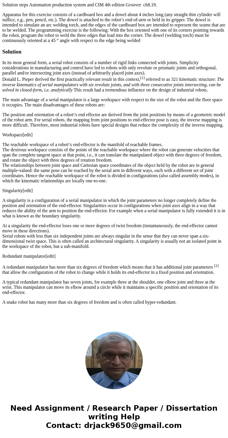 Solution steps Automation production system and CIM 4th edition Groover ch8.19. Apparatus for this exercise consists of a cardboard box and a dowel about 4 inch Solution steps Automation production system and CIM 4th edition Groover ch8.19. Apparatus for this exercise consists of a cardboard box and a dowel about 4 inch