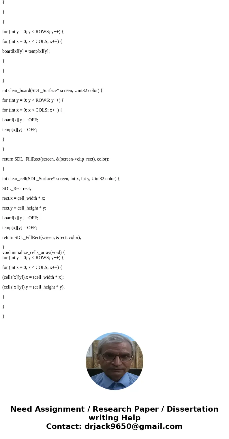 The Game of Life Write a complete C program that implements Conway\'s Game of Life. The rules for the Game of Life are simple. The universe consists of a two-di