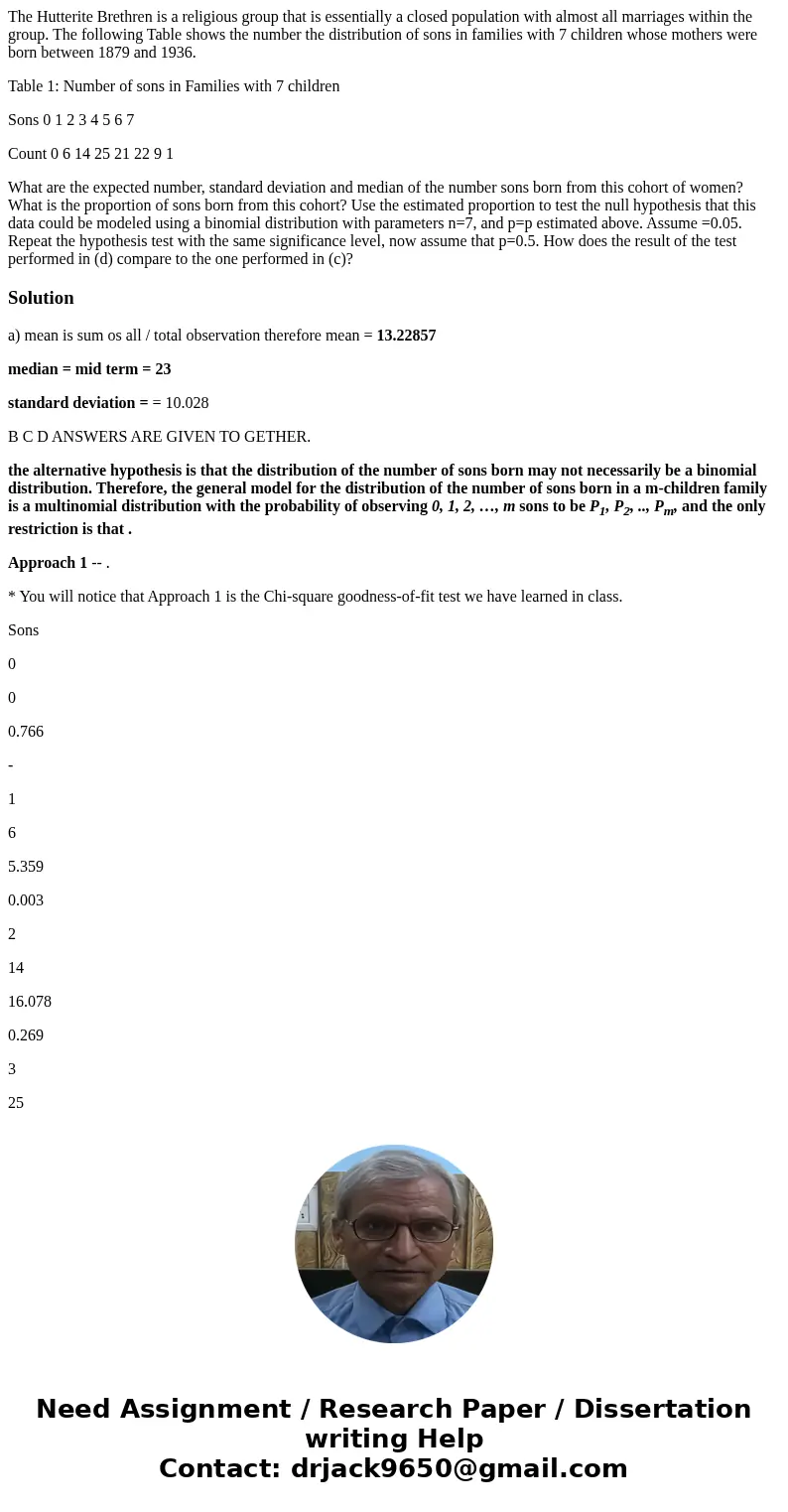 The Hutterite Brethren is a religious group that is essentially a closed population with almost all marriages within the group. The following Table shows the nu The Hutterite Brethren is a religious group that is essentially a closed population with almost all marriages within the group. The following Table shows the nu
