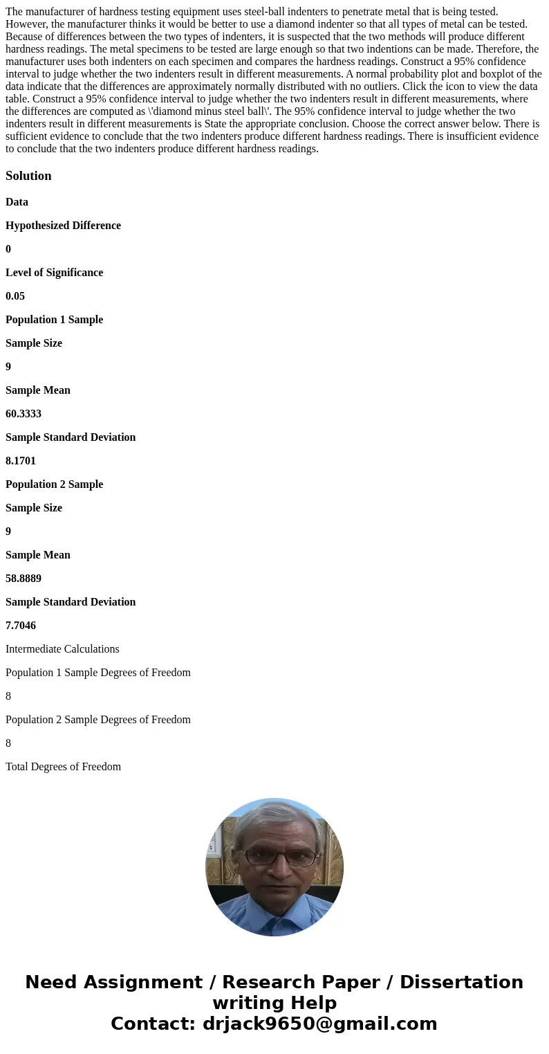  The manufacturer of hardness testing equipment uses steel-ball indenters to penetrate metal that is being tested. However, the manufacturer thinks it would be 