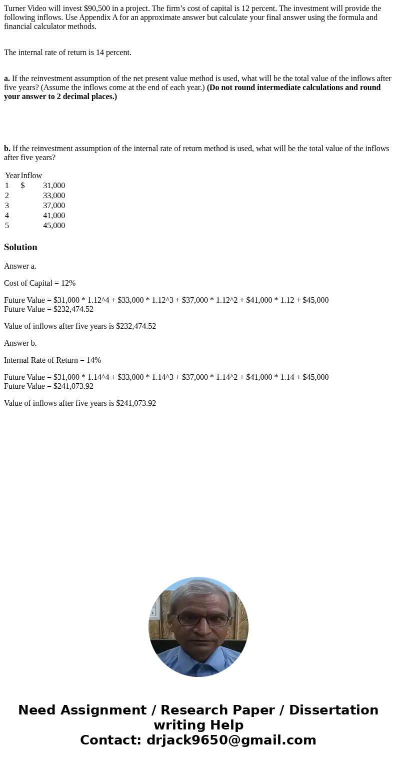 Turner Video will invest $90,500 in a project. The firm’s cost of capital is 12 percent. The investment will provide the following inflows. Use Appendix A for a