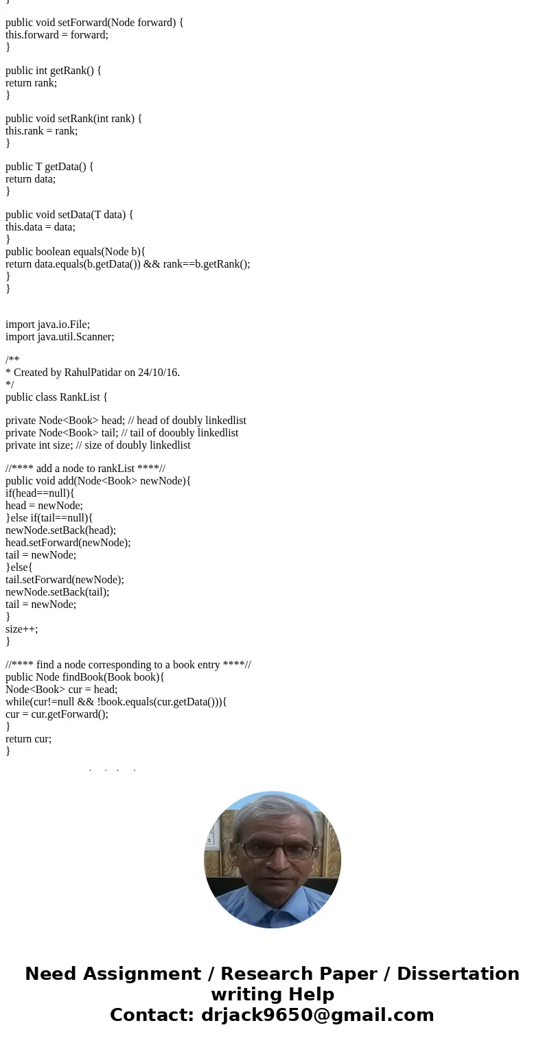 write a doubly-linked list in java goal: To maintain a ranked list of popular books for a library. Your task is to maintain a doubly-linked list (with no dummy 